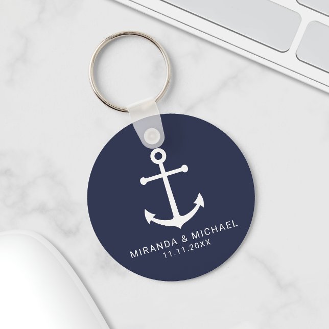 Modern Nautical Navy Blue Anchor Wedding Favor Keychain (Creator Uploaded)
