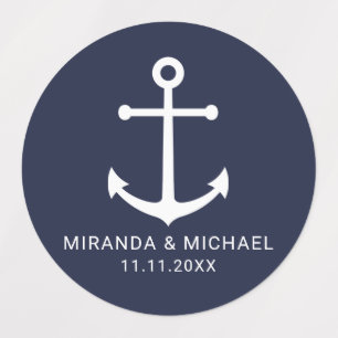 Modern Nautical Navy Blue Anchor Wedding Favor Lab Labels