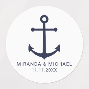 Modern Nautical Navy Blue Anchor Wedding Favor Labels