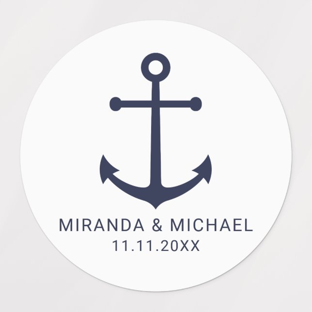 Modern Nautical Navy Blue Anchor Wedding Favor Labels (Design 1)