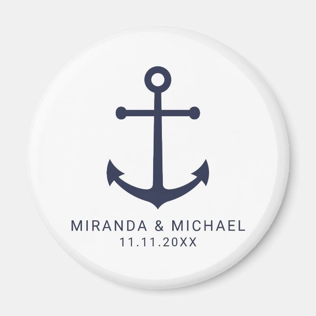 Modern Nautical Navy Blue Anchor Wedding Favor Magnet (Front)