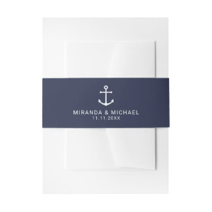 Modern Nautical Navy Blue Anchor Wedding Invitation Belly Band