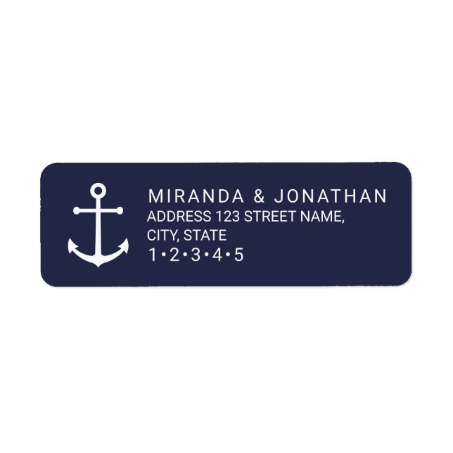 Modern Nautical Navy Blue Anchor Wedding Label (Front)