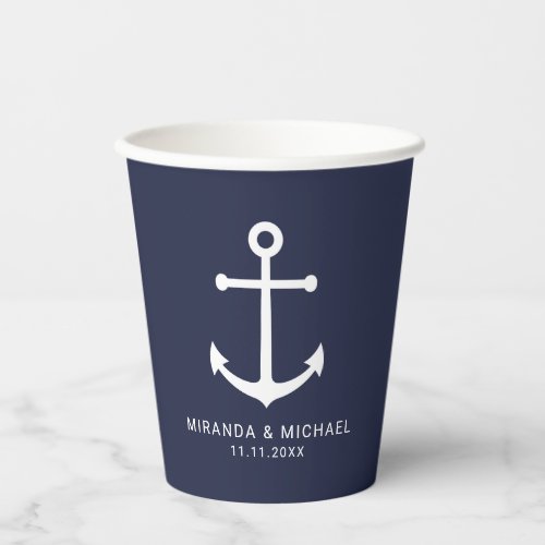 Modern Nautical Navy Blue Anchor Wedding Paper Cup