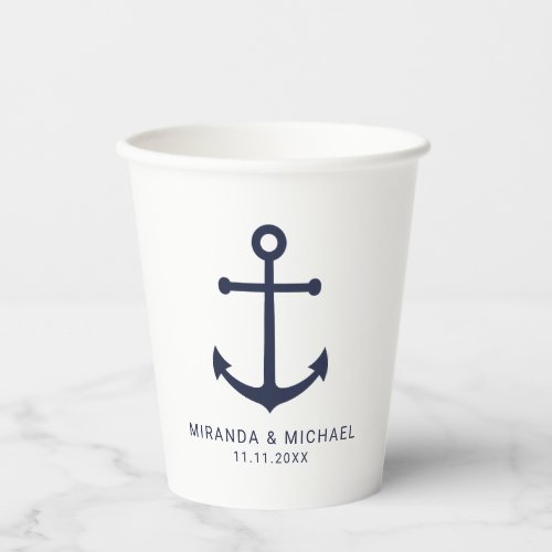 Modern Nautical Navy Blue Anchor Wedding Paper Cups