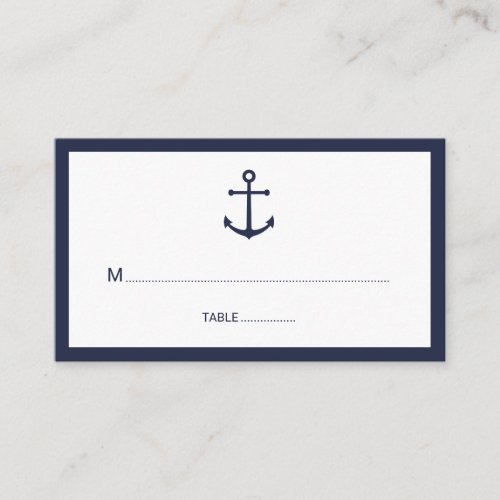 Modern Nautical Navy Blue Anchor Wedding Place Card