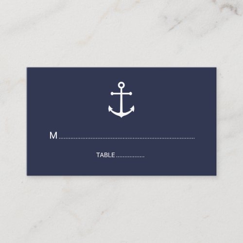 Modern Nautical Navy Blue Anchor Wedding Place Card