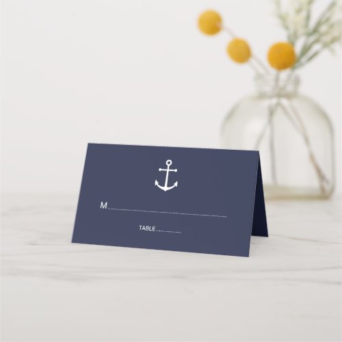 Modern Nautical Navy Blue Anchor Wedding Place Card