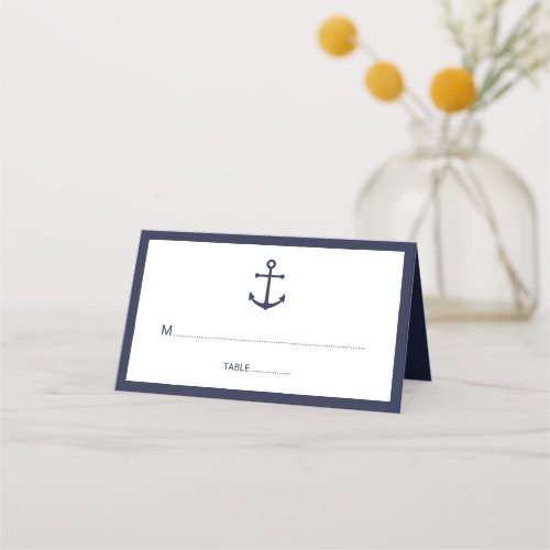 Modern Nautical Navy Blue Anchor Wedding Place Card