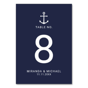 Modern Nautical Navy Blue Anchor Wedding Table Number