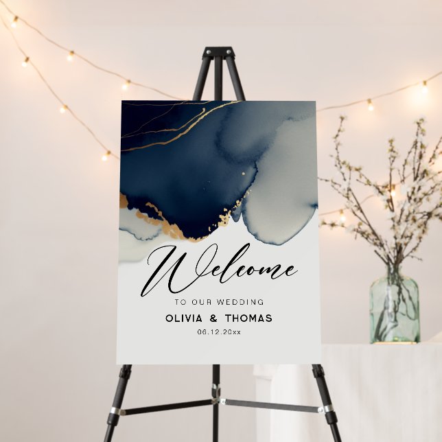 Modern Nautical Navy Blue Beach Wedding Welcome Foam Board (In Situ (Stand))