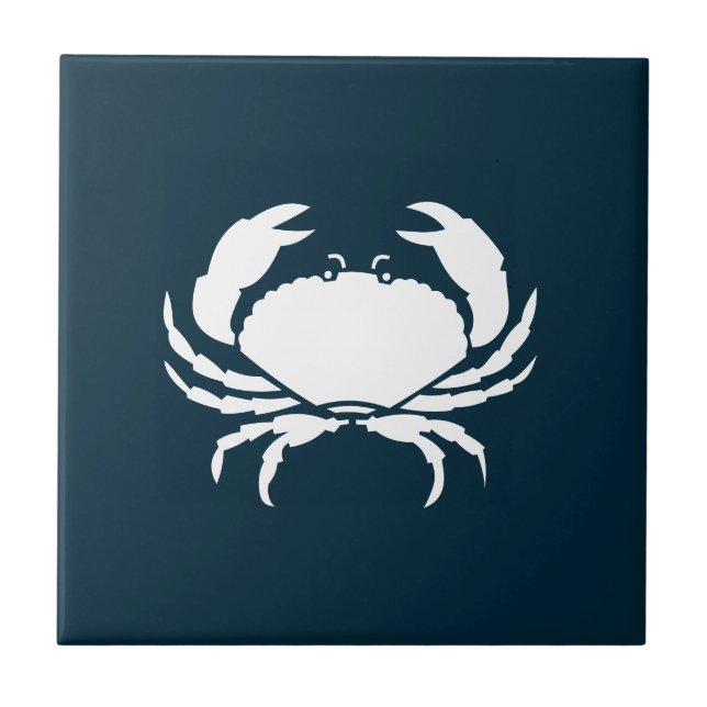 Modern Nautical Navy Blue Crab Kitchen Backsplash Ceramic Tile (Front)