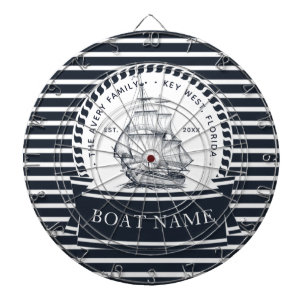 Modern Nautical Navy Blue Personalized Dart Board