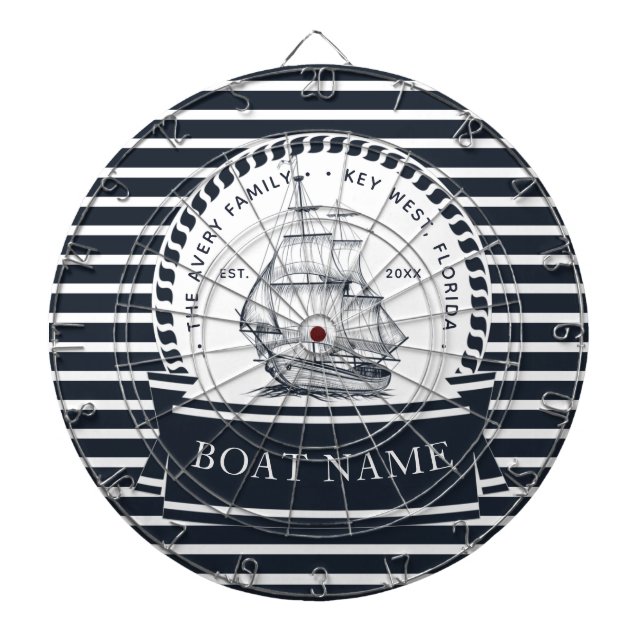 Modern Nautical Navy Blue Personalized Dart Board (Front)