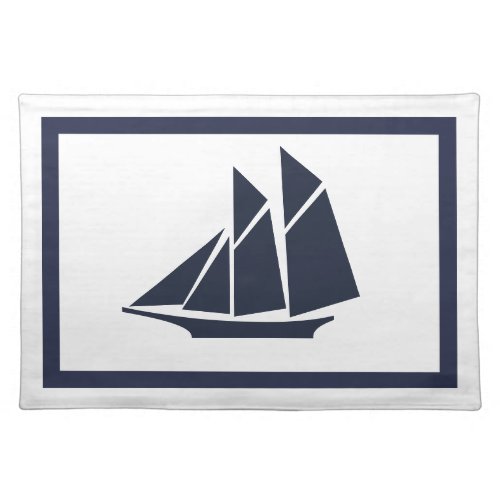 Modern Nautical Navy Blue Sailboat  White Cloth Placemat