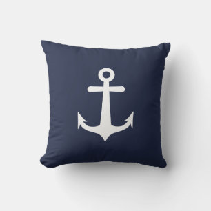 Modern Nautical Navy Blue White Anchor Throw Pillow