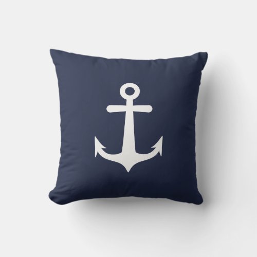 Modern Nautical Navy Blue White Anchor Throw Pillow