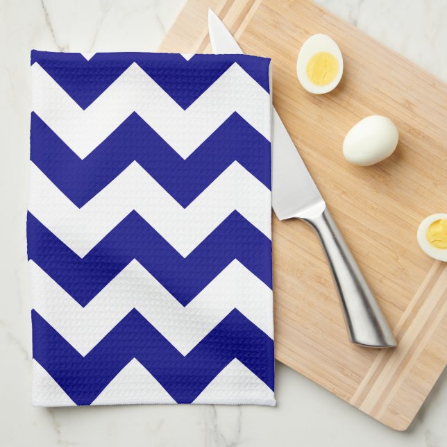 Modern Nautical Navy Blue White Chevron Kitchen Towel (Quarter Fold)