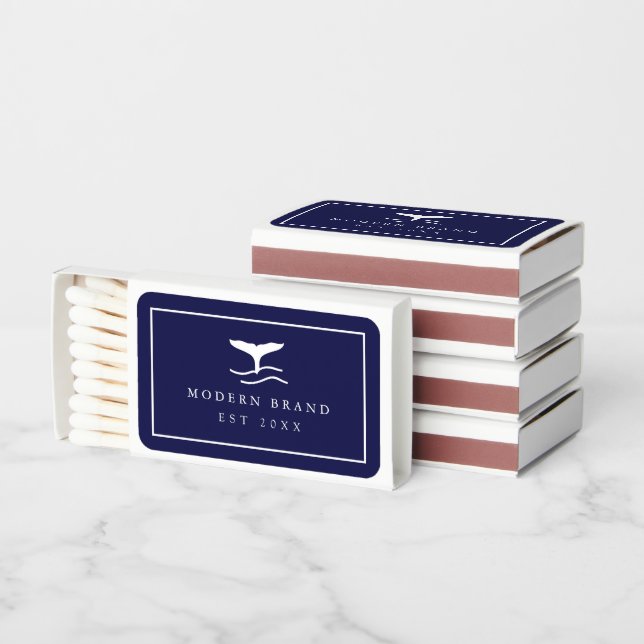 Modern Nautical Navy Elegant Coastal Whale Fin Matchboxes (Stacked)
