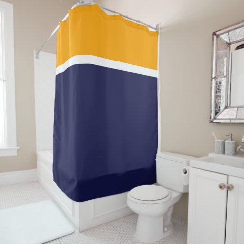 Modern Nautical Navy Golden Yellow Color Block Shower Curtain