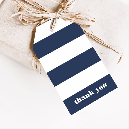 Modern Nautical Navy  White Stripe Thank You Gift Tags