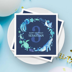 Modern Nautical Ocean Animals in Blue Watercolor  Napkins