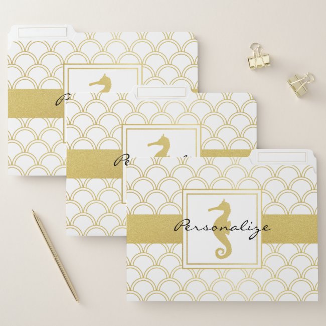 Modern Nautical Pattern Gold Glitter Seahorse
