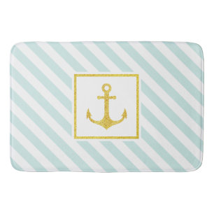 Modern Nautical Pattern Golden Anchor Bathroom Mat