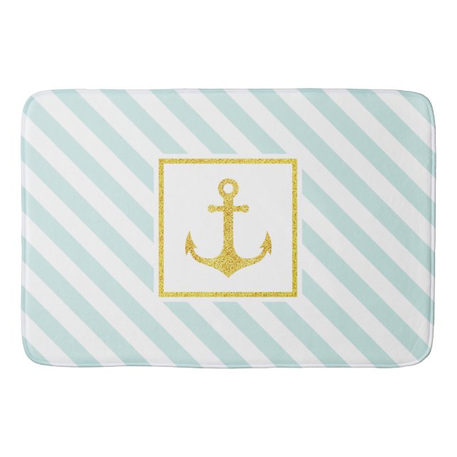 Modern Nautical Pattern Golden Anchor Bathroom Mat (Front)