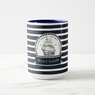 Modern Nautical Personalized Blue Boat Mug
