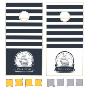 Modern Nautical Personalized Boat Name Cornhole Set