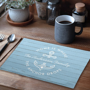 Modern Nautical Quote Custom Family Name Driftwood Cloth Placemat