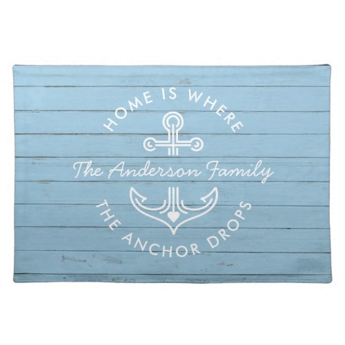 Modern Nautical Quote Custom Family Name Driftwood Cloth Placemat
