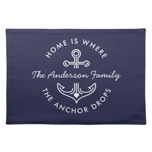 Modern Nautical Quote Custom Family Name Navy Blue Cloth Placemat