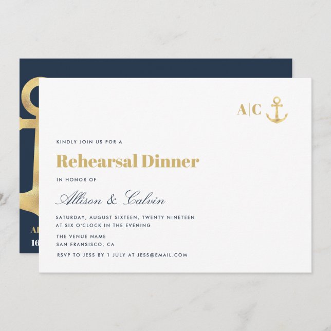 modern nautical rehearsal dinner invitation (Front/Back)