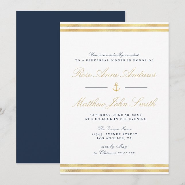 modern nautical rehearsal dinner invitation (Front/Back)