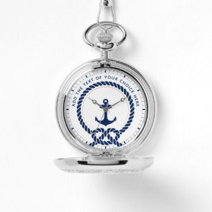 Modern Nautical Rope & Anchor Custom Text Pocket Watch