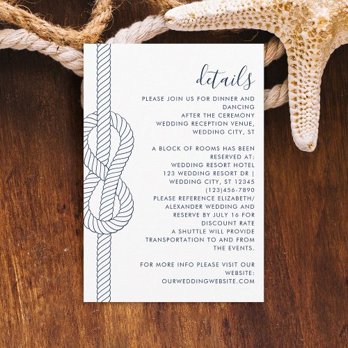 Modern Nautical Rope Knot Wedding Details Enclosure Card