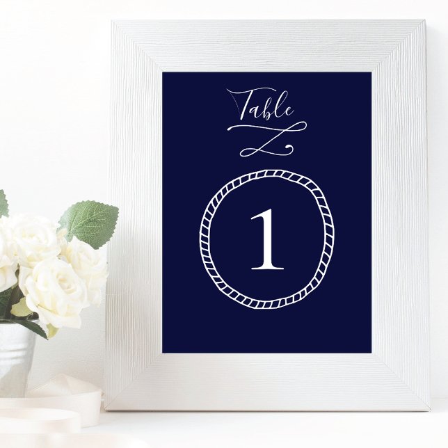 Modern Nautical Rope Navy Blue Wedding Table Number (Creator Uploaded)