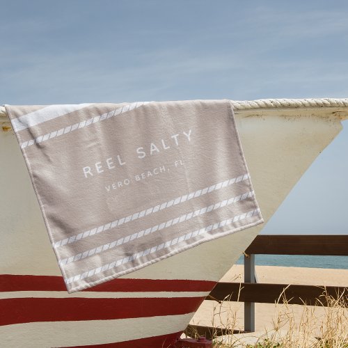 Modern Nautical Rope Stripe Boat Name Beach Towel