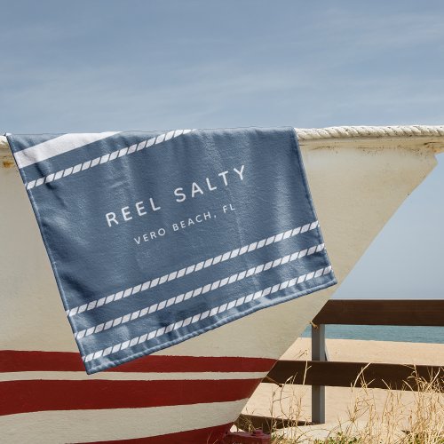 Modern Nautical Rope Stripe Boat Name Beach Towel