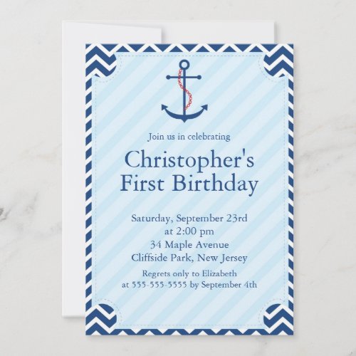 Modern Nautical Sailboat Anchor Birthday Party Invitation