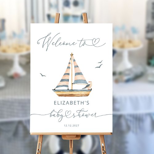 Modern Nautical Sailboat Baby Shower Welcome  Foam Board