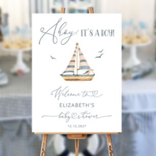Modern Nautical Sailboat Baby Shower Welcome Foam Board