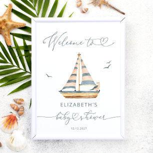 Modern Nautical Sailboat Baby Shower Welcome Poster