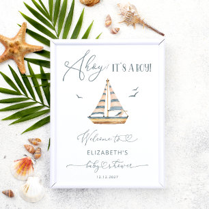 Modern Nautical Sailboat Baby Shower Welcome Poster