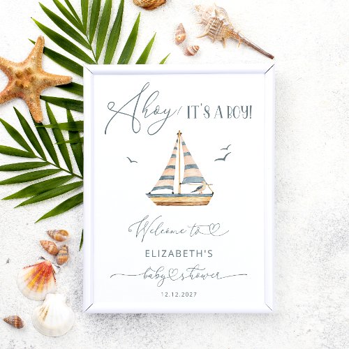 Modern Nautical Sailboat Baby Shower Welcome  Poster