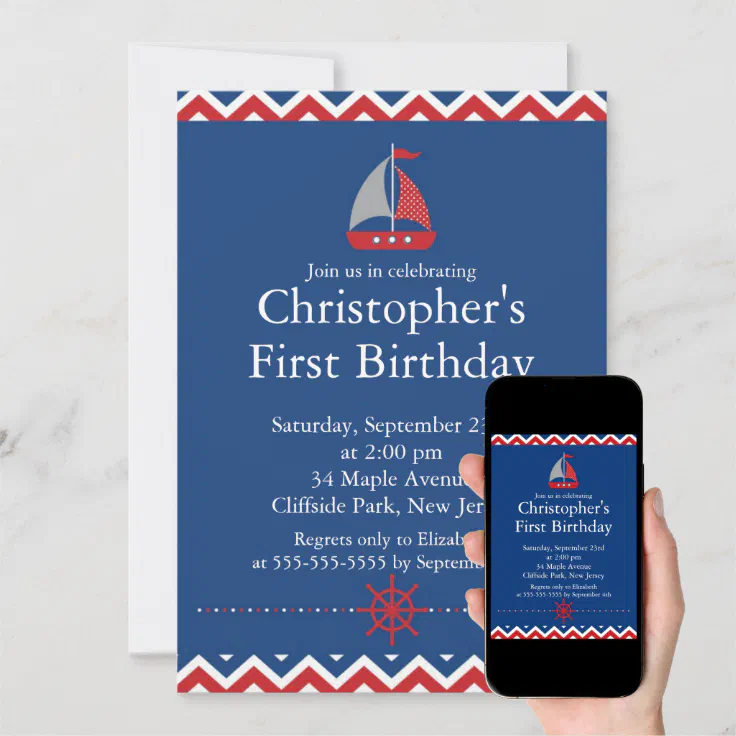 Modern Nautical Sailboat Birthday Party Invitation Zazzle