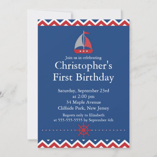 Modern Nautical Sailboat Birthday Party Invitation 5" X 7" Invitation Card