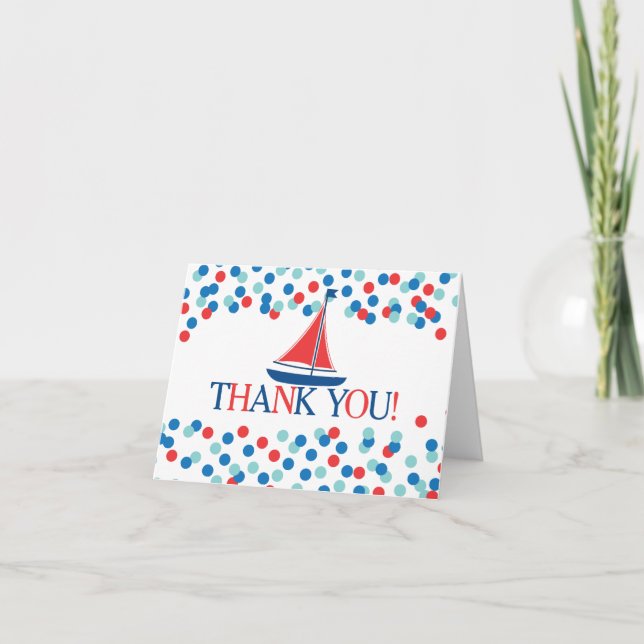 Modern Nautical Sailboat Boy Baby Shower Thank You Card (Front)